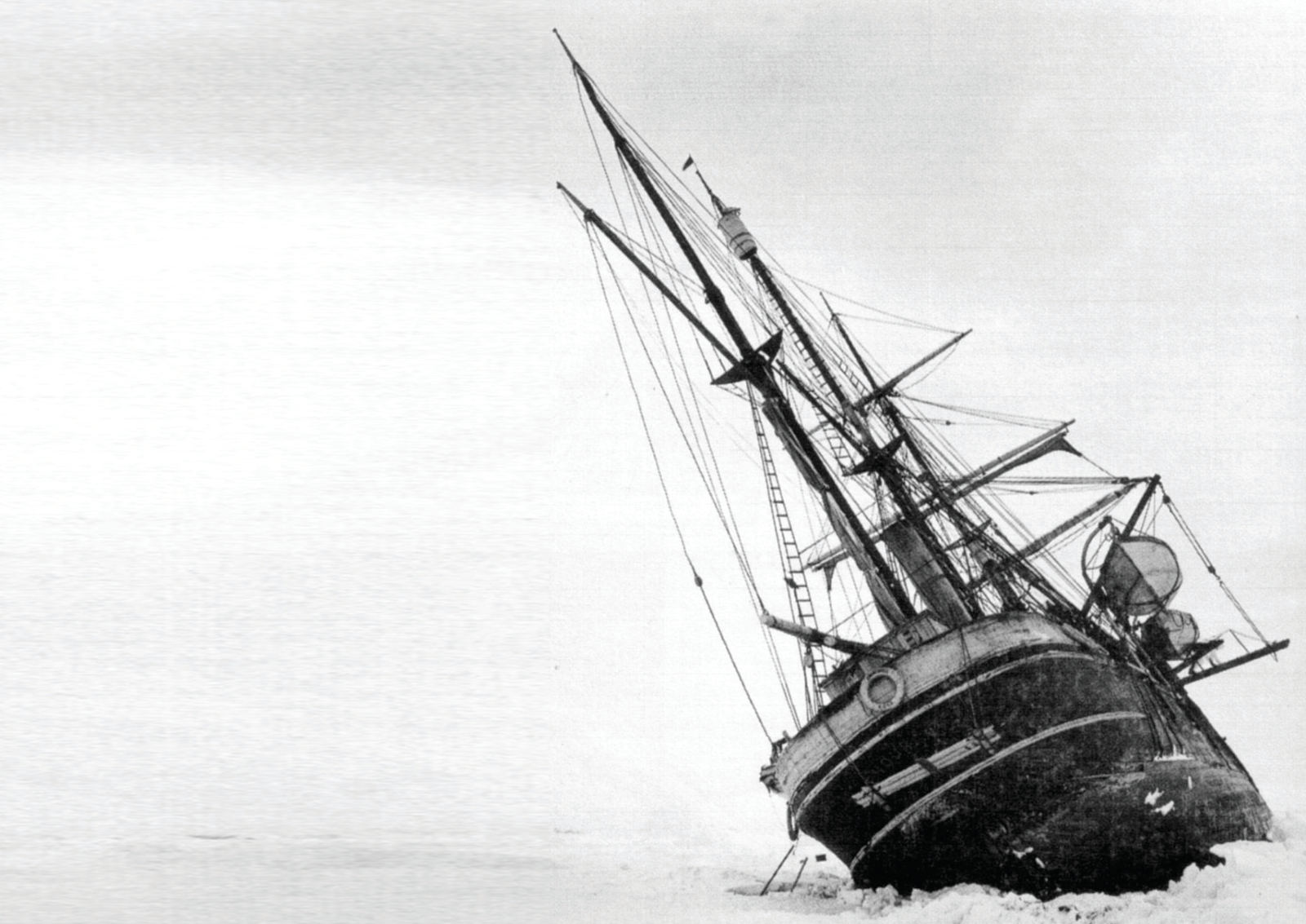Shackleton's ship Endurance listing in the Antarctic pack ice