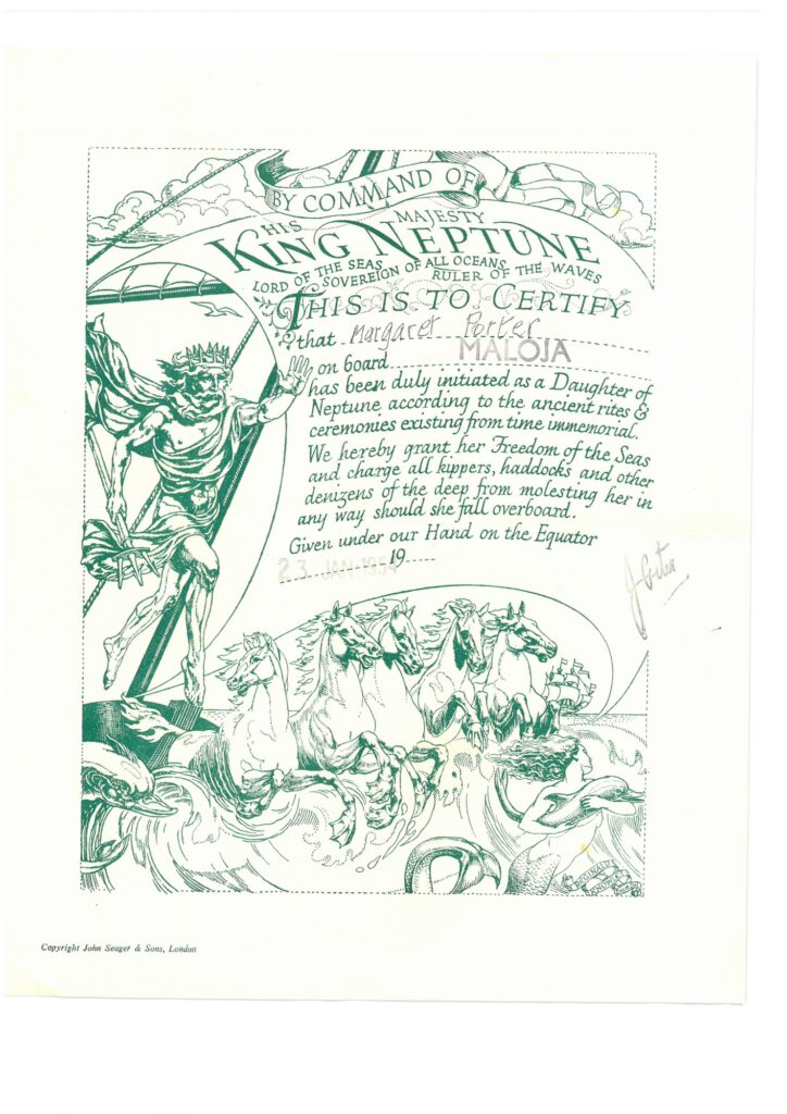 King Neptune certificate, 1954