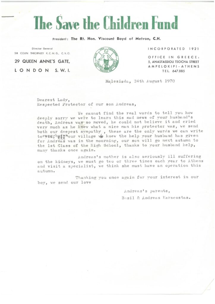 Save the Children Fund letter, 1970